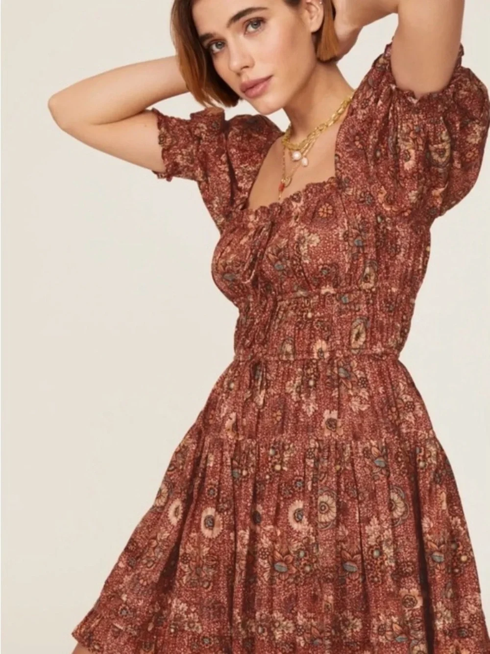 Ulla Johnson Juniper Dress Rosebud Floral Puff Sleeve Smocked Midi Dress Size 0 - Picture 2 of 13